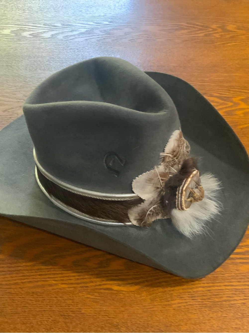 Vintage Custom Men's Grey Felt Charlie 1 Horse Hat with Agate and Turtle Claw